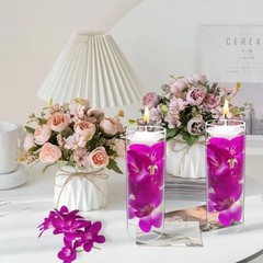 Purple Orchid Faux Flowers Floating Candles – 10 Pieces for Wedding Table