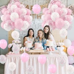 Pink Bow Balloons, 12 Inch Pastel Light Pink 12 inch 35pcs Pink White
