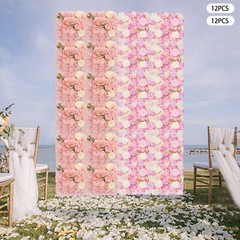 3D Flower Wall Panel-12pcs Artificial Flower Wall Background Silk Rose Wedding
