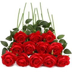 Fake Roses Artificial Flowers – Fake Artificial Roses Silk Flowers 10 Pcs Red