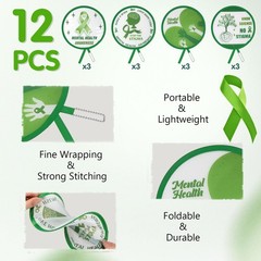Marsui 12 Pcs Green Round Foldable Hand Fan Mental Health Awareness