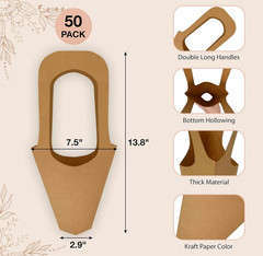 50 Pack Kraft Paper Flower Bouquet Holders – Cardboard Floral Wrap Cones, DIY Bo