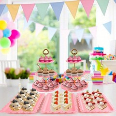 10Pcs Cake Rack Set 3 Double 3 Triple Layered Cupcake Stands 4 Appetizer Trays F