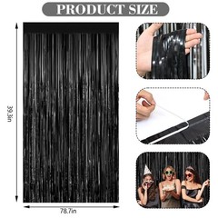 2 Pack Black Foil Fringe Curtains, 3.3ft x 6.6ft Streamer Foil Curtain, Tinse…