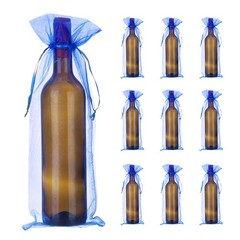 20Pcs 14 x 5 Inch Organza Wine Bags Gift Wrap Bags for Wedding Favors Blue