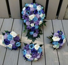 Purple Lavender Blue Bridal Bouquet Cascade Artificial Sola Wood Wedding Flowers