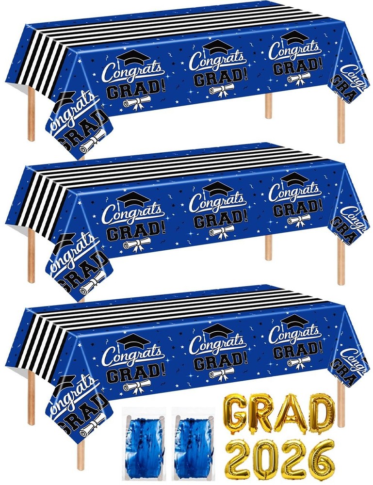 multiwins 7-Pack Graduation Party Decorations Set, 3 Blue 54″ x 108″,