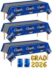 multiwins 7-Pack Graduation Party Decorations Set, 3 Blue 54″ x 108″,
