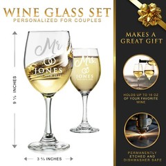 Custom Engraved Mr and Mrs Wine Glass Set for Wedding – Newlywed Gift for Couple
