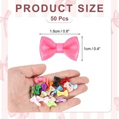 50 Pcs Mini Ribbon Bow 0.8″ Mini Fabric Ribbon Flower Bows, Shiny Pink
