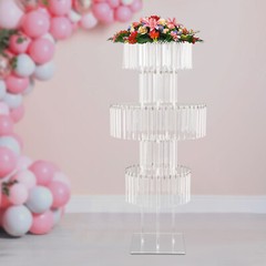 5-Tier Clear Acrylic Flower Stand 43.3in With Crystal Pendants for Wedding