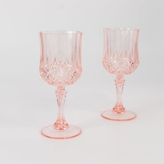 TRANSPARENT BLUSH 6 Plastic 8 oz Crystal Cut Goblets WINE GLASSES Party Events