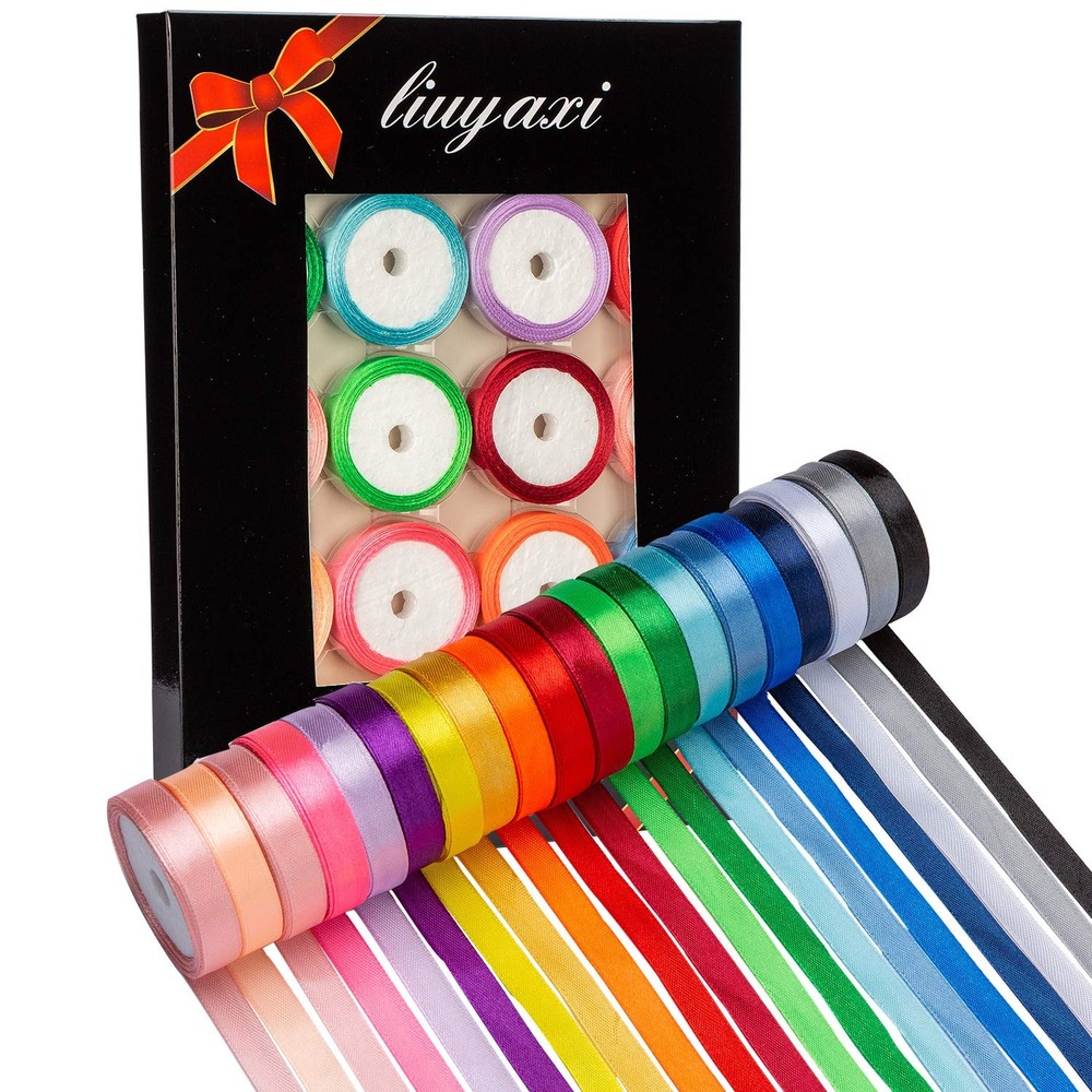LIUYAXI 3/8 Inch Satin Ribbon Set – 20 Rolls Rainbow 2/5″X100Yards,