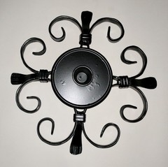 Candle Holders Wrought Iron Black Cut Glass Shades 9.5″W 9″High Set/2