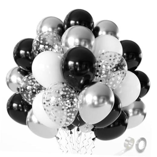 Black and Silver Balloons – 60pcs 12″ Black and White Black White Sliver