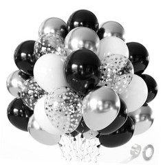 Black and Silver Balloons – 60pcs 12″ Black and White Black White Sliver