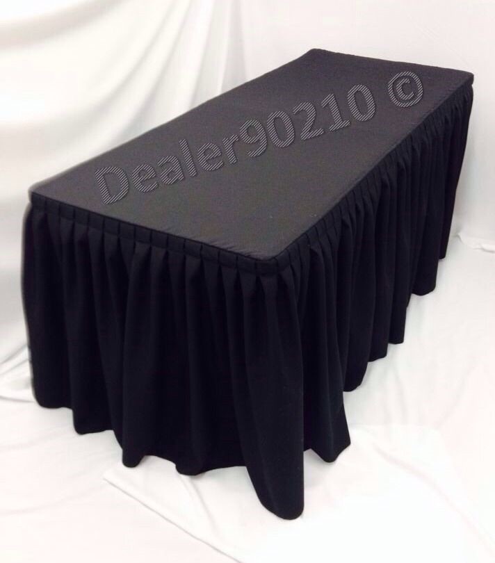 4′ Fitted Polyester Double Pleated Table Skirt Cover w/Top Topper Shows BLACK