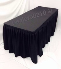 4′ Fitted Polyester Double Pleated Table Skirt Cover w/Top Topper Shows BLACK