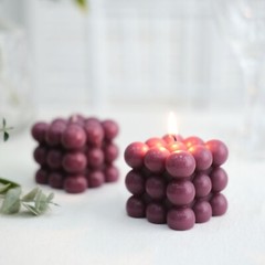 2 BURGUNDY Bubble Cube Unscented Paraffin Wax CANDLES Wedding Centerpieces
