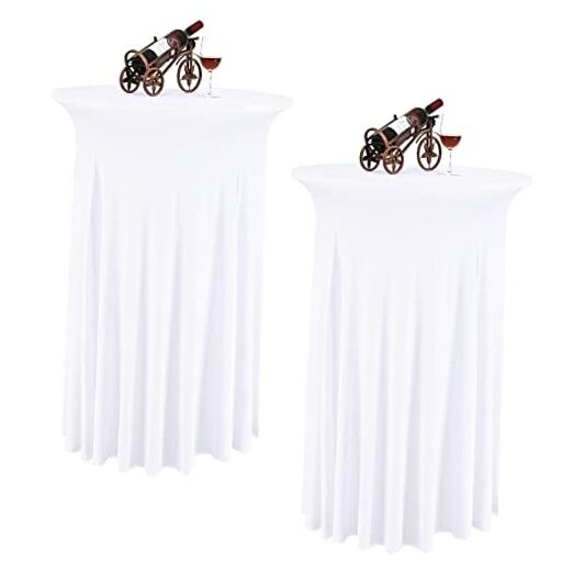 2 Packs Round Cocktail Table Skirt 32″x 43″ Spandex 2 Pack-32″x 43″ White
