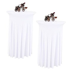 2 Packs Round Cocktail Table Skirt 32″x 43″ Spandex 2 Pack-32″x 43″ White