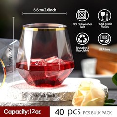 Lueumxc Diamond Plastic Wine Glasses,40 Pack Unbreakable Whiskey Cocktail Wine