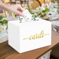 White and Gold Foil Card Box for Party Money Box for Birthday Shower 1 Pack