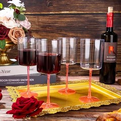 12 Pack 10 Oz Clear Plastic Wine Glasses with Stem – Disposable Cocktail Pink