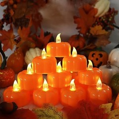 Fall Decorations for Home Pumpkin Tea Lights, 12 Pack LED Orange 12 PACK
