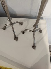WROUGHT ALUMINUM CANDLE HOLDERS TRIPOD BASE SILVER Set of 2 18”& 12”