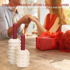 WORHE Candle Holders True Natural Travertine Stone 0.4″ Thick, Set of 2 White