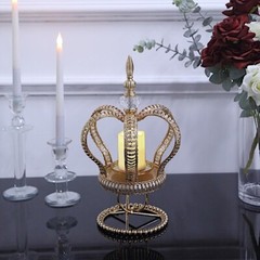 13″ Gold Metal Crown Spiral Pillar Votive CANDLE HOLDER Stand Centerpiece Party