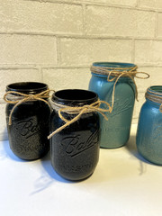 Teal with Gold Glitter Mason Jar Centerpiece