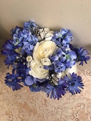 White & Blue Purple Bridal bouquet Wedding Bridesmaid Faux Flower Floral