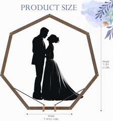 7FT Wooden Heptagonal Wedding Arch for Rustic Boho Ceremony & Decor
