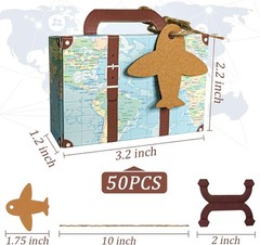50Pcs Party Favor Candy Box, World Map Mini Suitcase Favor Box, Vintage Kraft…