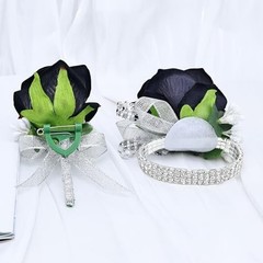 Rose Black Corsage and Boutonniere Set for Weddings and Special Occasions