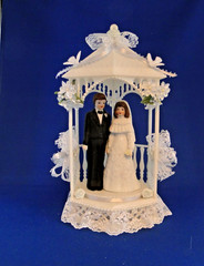 New Elegant Gazebo Wedding CakeTop, porcelain couple, pale blue #386