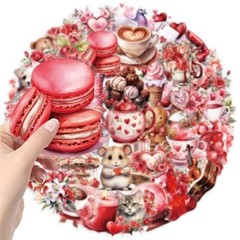 50pcs Transparent Love Stickers,Vintage Valentine Sticker Waterproof PET Red