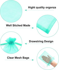 25PCS Aqua Blue Organza Bags 5×7 inches – Sheer Mesh Jewelry Pouches, Organza Gi