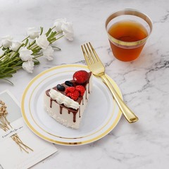 100PCS Gold Plastic Plate, 7 Inch Disposable Dessert Plate Party with Gold