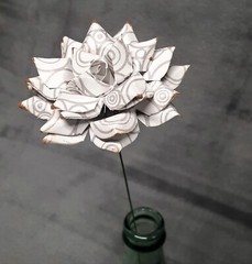 Handmade Paper Flower on stem (Gray Pattern No.4) for Wedding, St. Valentine’s