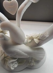 Wedding Cake Topper Doves Roses Heart White Porcelain Unique Love Bridal Gift