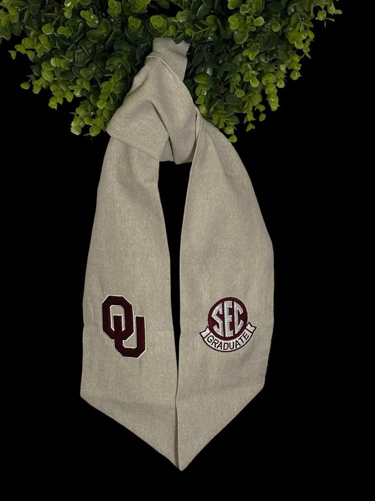 University of Oklahoma (OU) Cotton Wreath Sash (2 Logos) 40k Stitch SEC Graduate