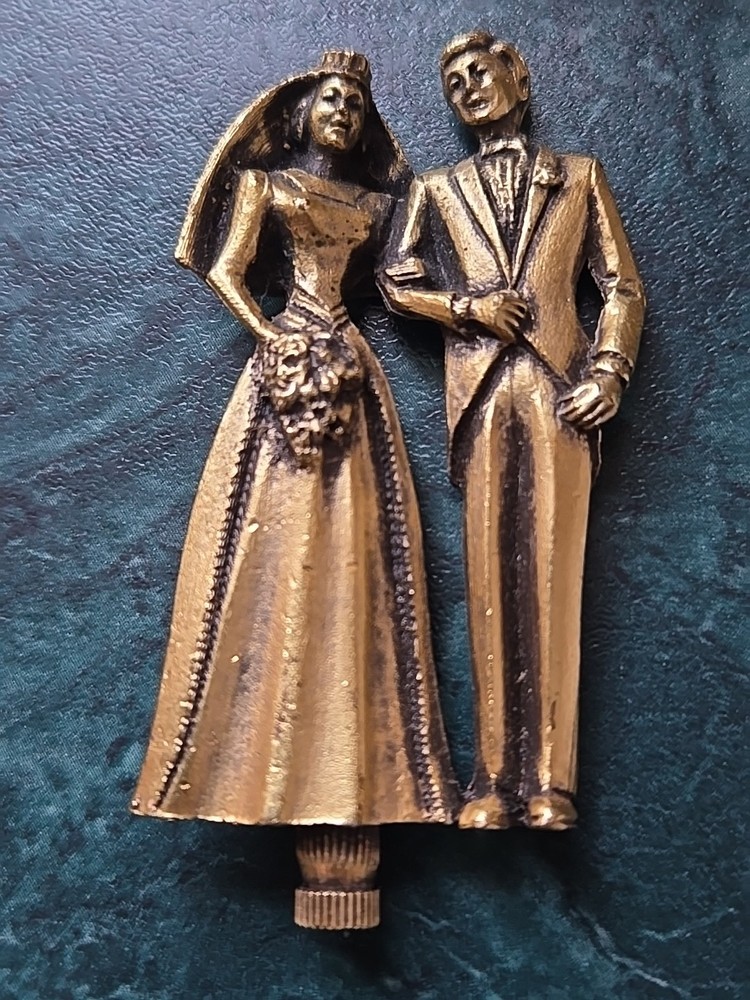 Vintage Bride And Groom Brass Topper