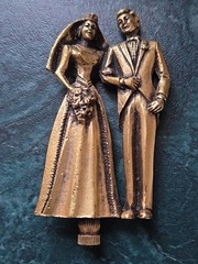 Vintage Bride And Groom Brass Topper