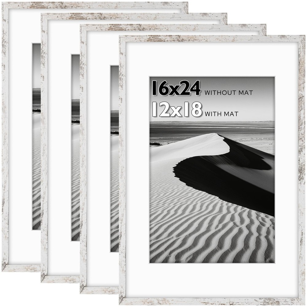 16×24 Picture Frame Set of 4, Display 11×14 Photo with Mat or 16×24 Poster wi…