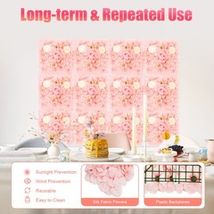 12PCS Flower Wall Panel, 3D Artificial Flower Backdrop Wall, Rose Floral Panel