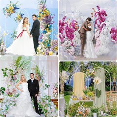 Wedding Arch Stand Set of 3 7.2FT, 6.6FT, 6FT White Metal Arched Backdrop Fra…