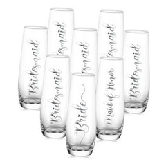 Champagne Glasses Bridal Bride x 1 + Maid of Honor x 1 + Birdesmaid x 6 Silver